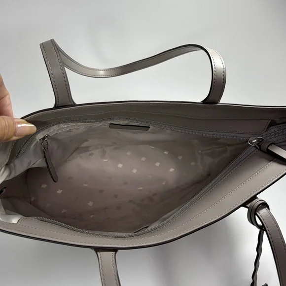 Kate Spade New York Large Leather Tote Bag Gray Pebbled Shoulder Purse 2/Flower - Picture 9 of 12